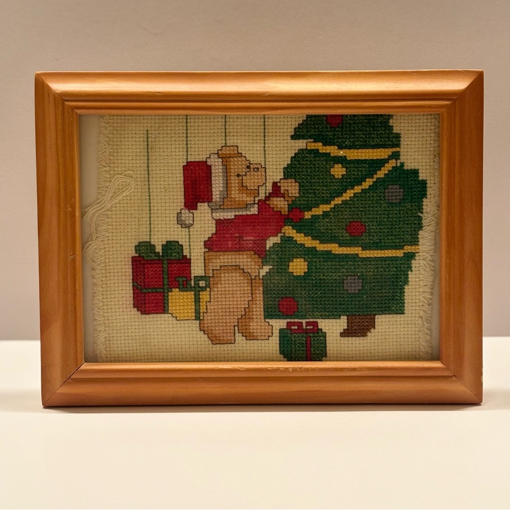 Holiday Cross-Stitch Framed Art - Santa Bear